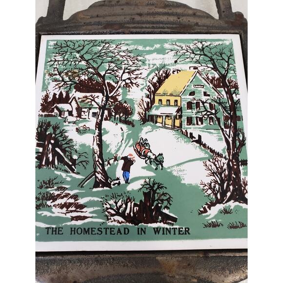 Vintage The Farmers Home Winter Cast Iron Tile Trivet Homestead Cathay Decor‎ - Picture 2 of 3